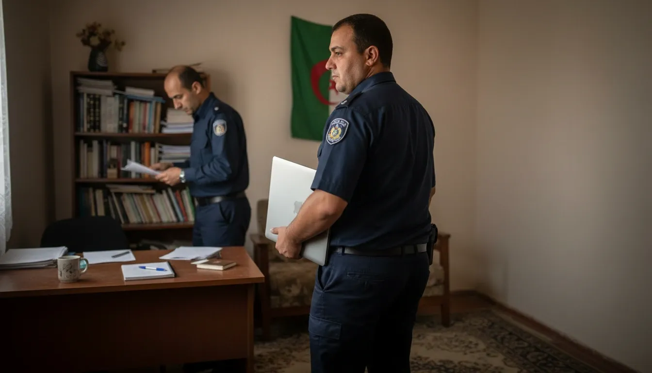 Algerian policeman are investigating journalist's home after his arrest