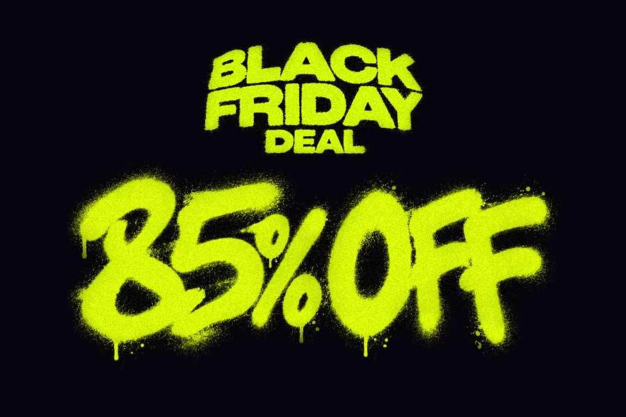 A graffiti illustration of a Black Friday discount announcement.