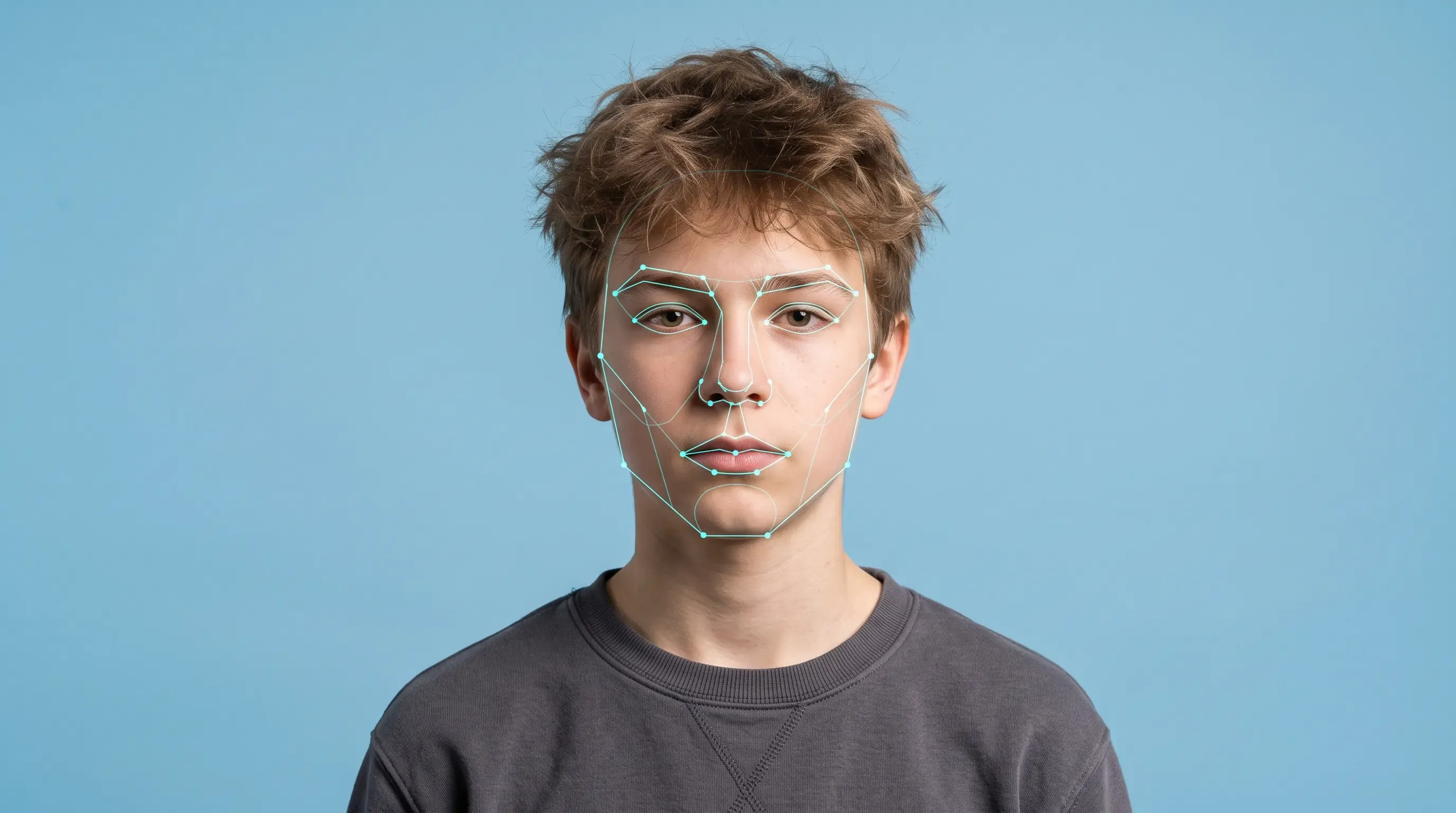 A teenage boy having his face scanned