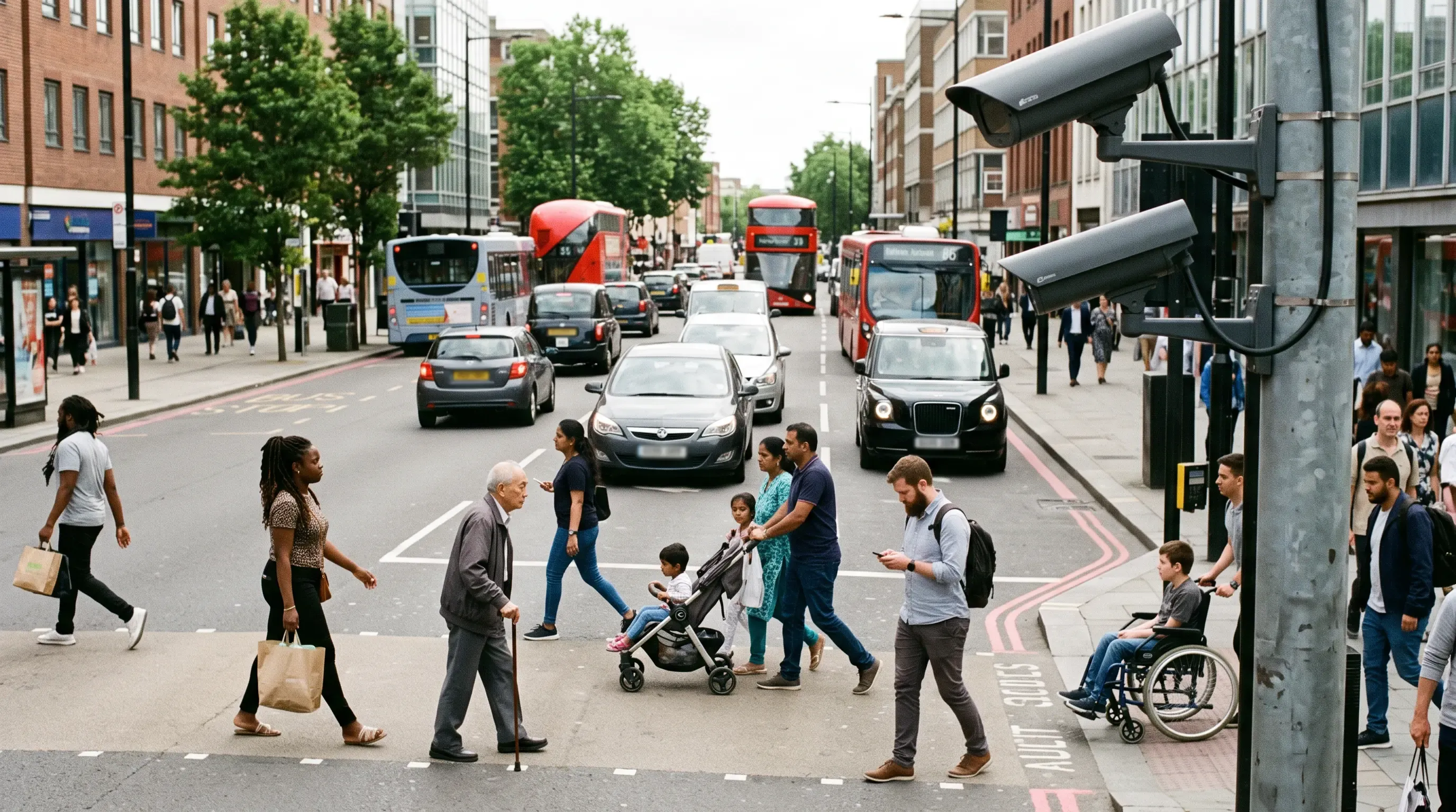 CCTV cameras watching a busy intersection.