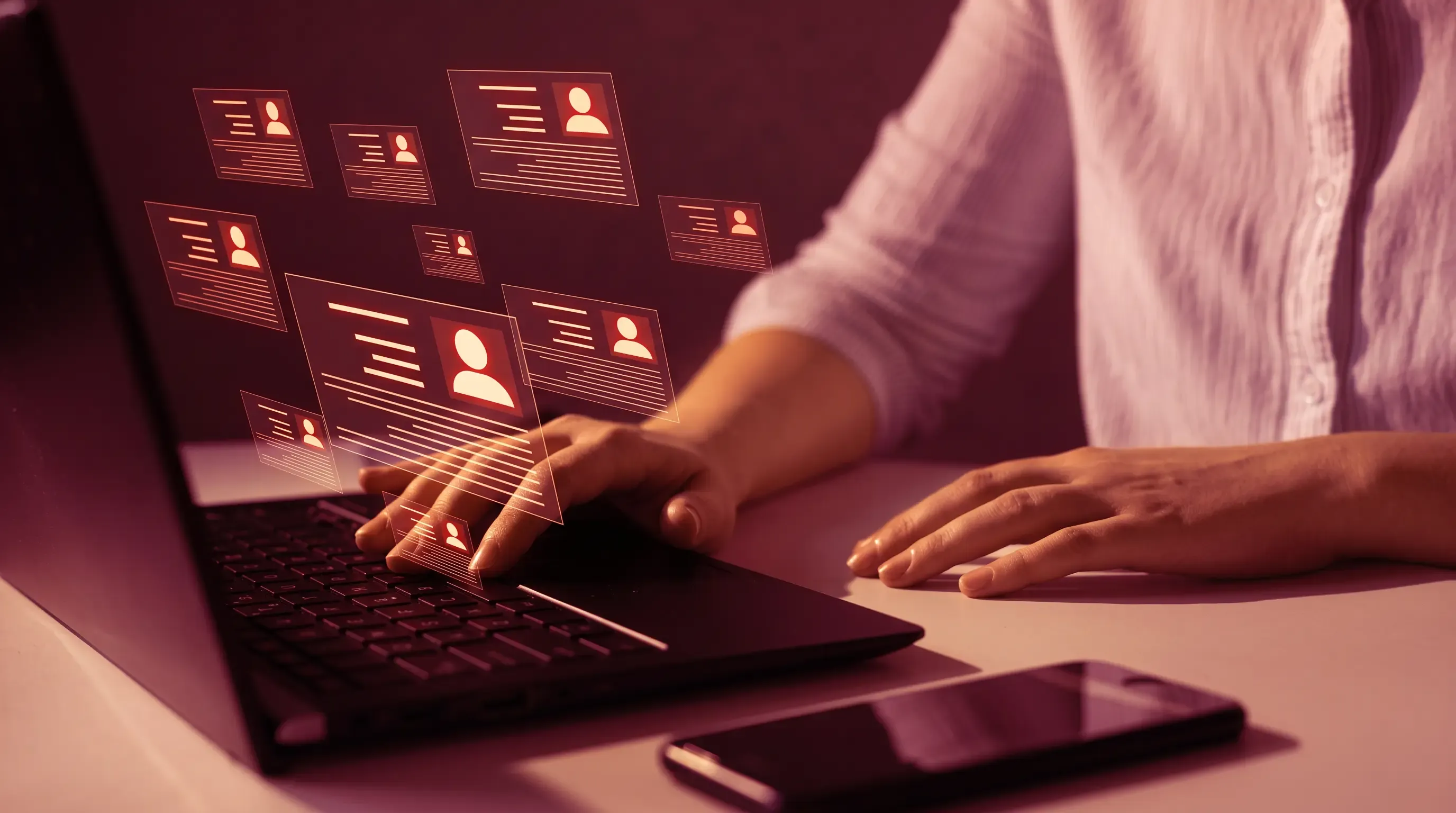 A woman browsing in an online database