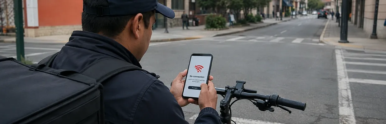 A delivery man can't use his phone because there's no Wi-Fi