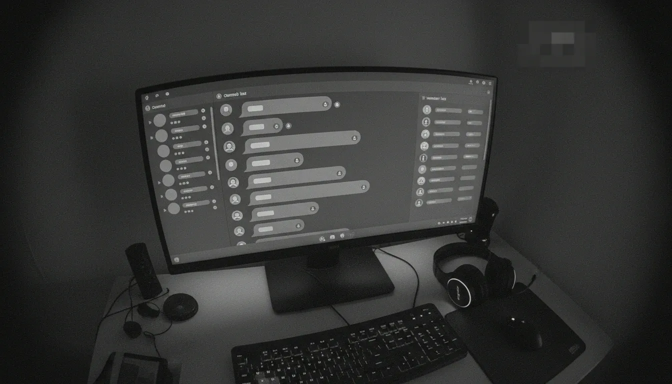 Point of view of a CCTV camera spying over a PC with a messaging app turned on