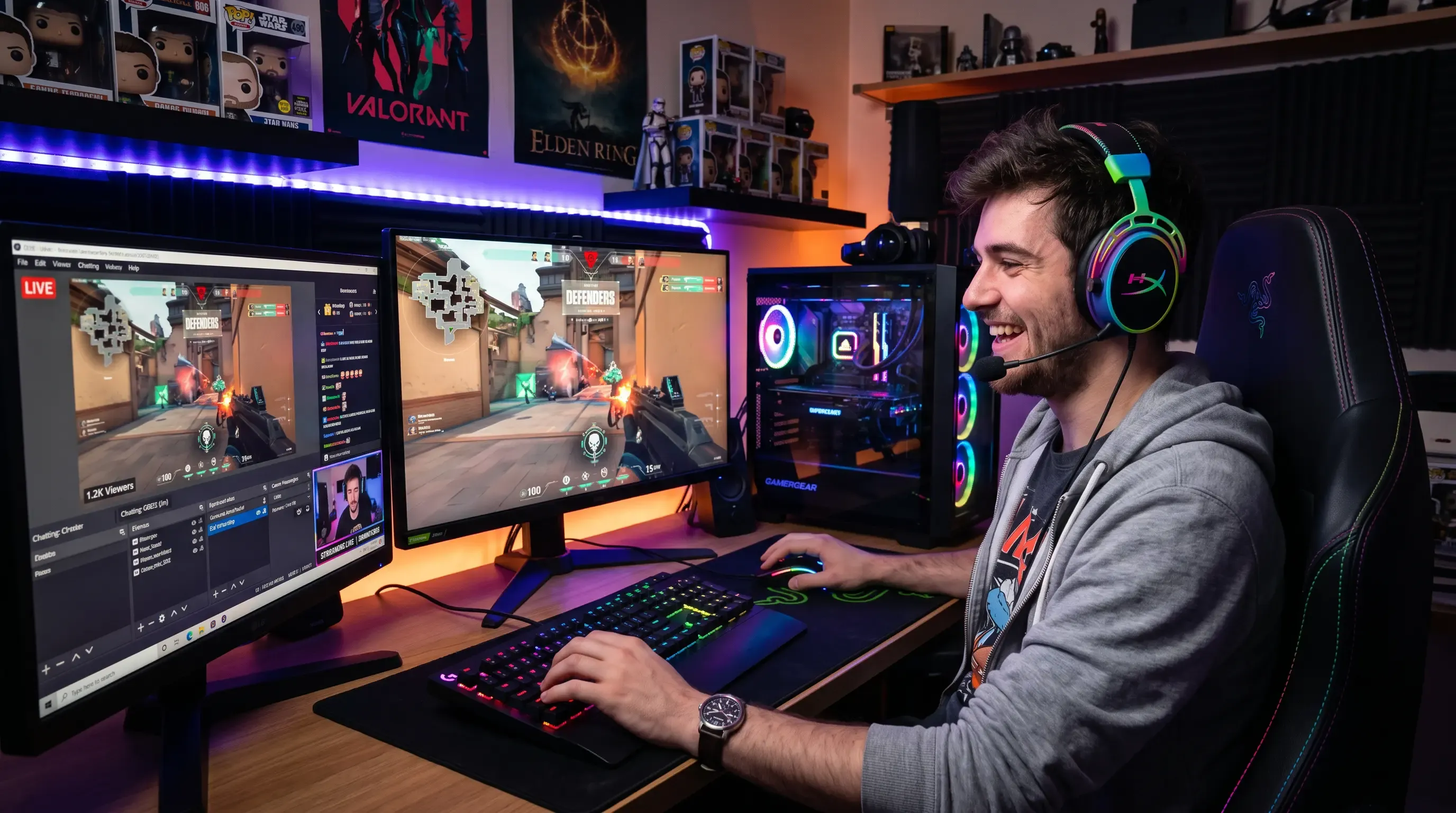 A young man livestreams himself playing video games