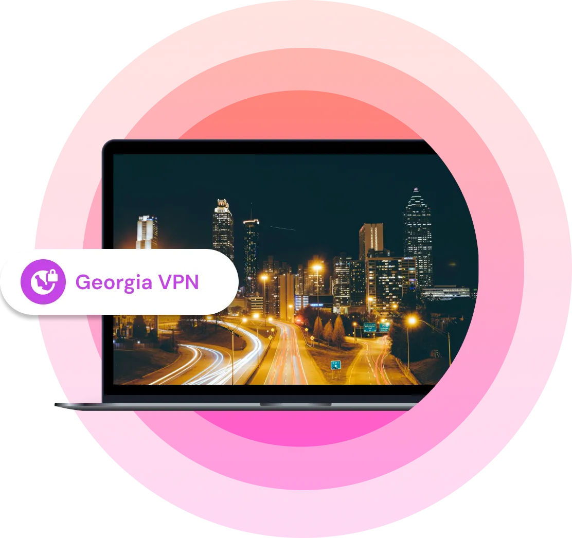 A laptop with a city view of Georgia, USA