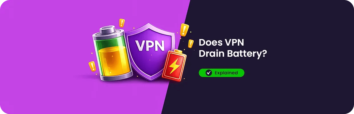 An image of a phone battery and a shield with "VPN" written on it