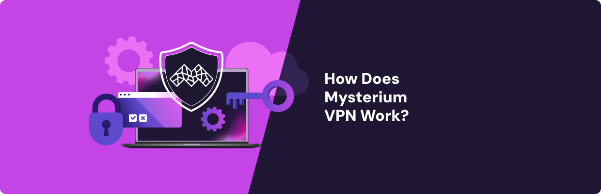 An illustration of a laptop with the Mysterium VPN logo over it