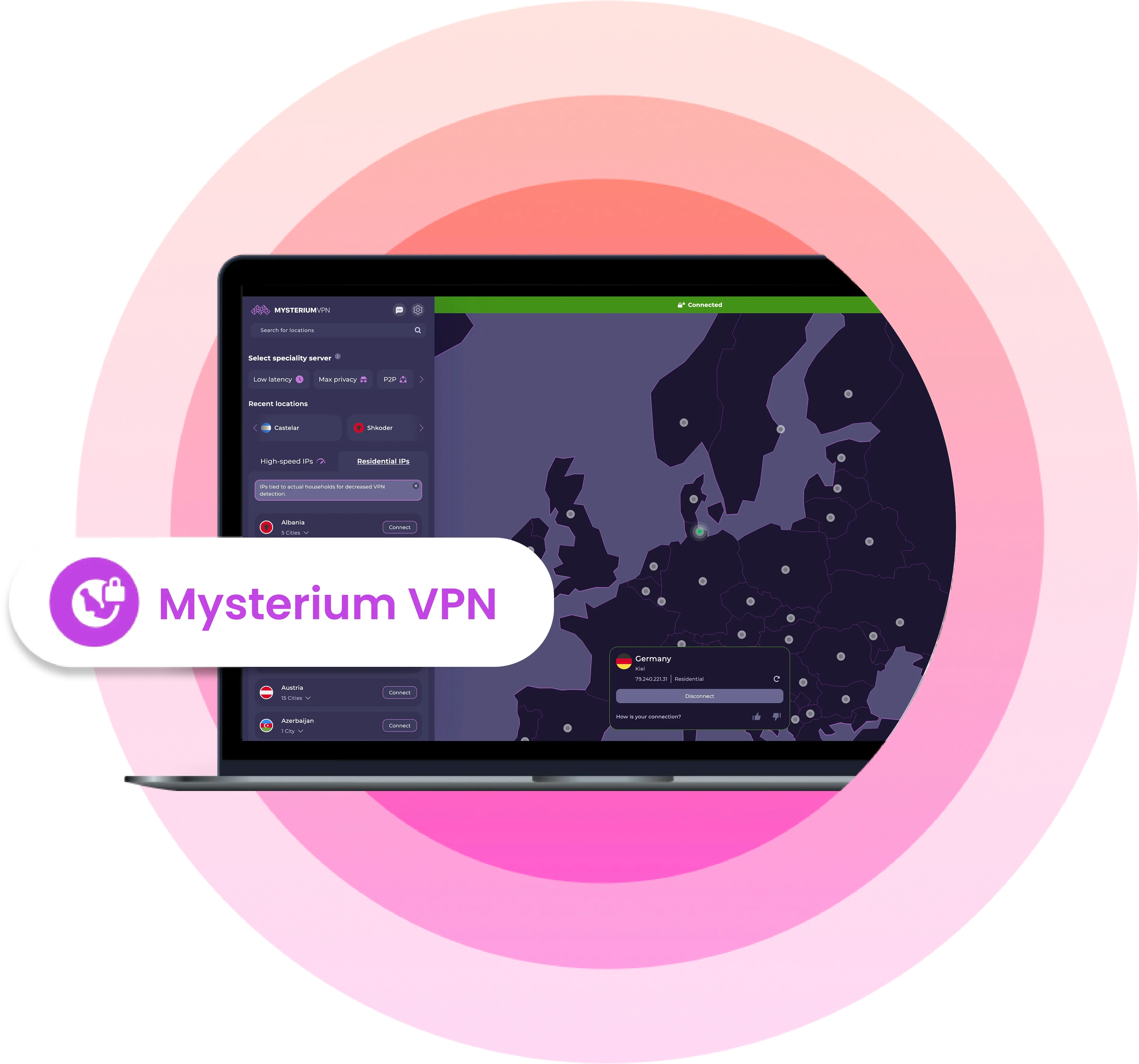 An image of a laptop with a VPN app launched on it