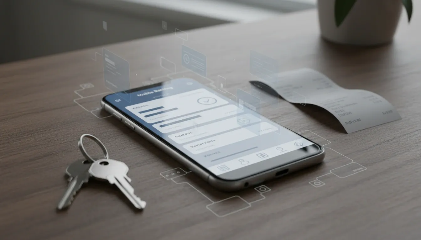 Smartphone laying on a table with a banking app open and personal details being show leaving it