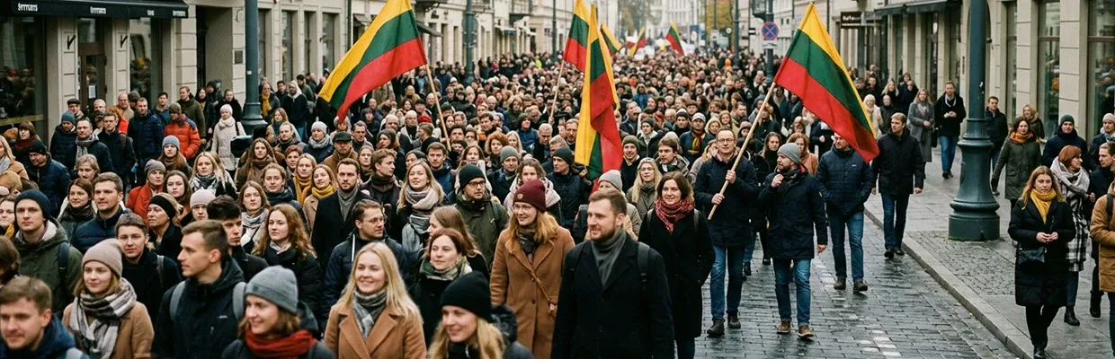 Mass crowd in the streets of Lithuania protesting the politicization of the national broadcaster