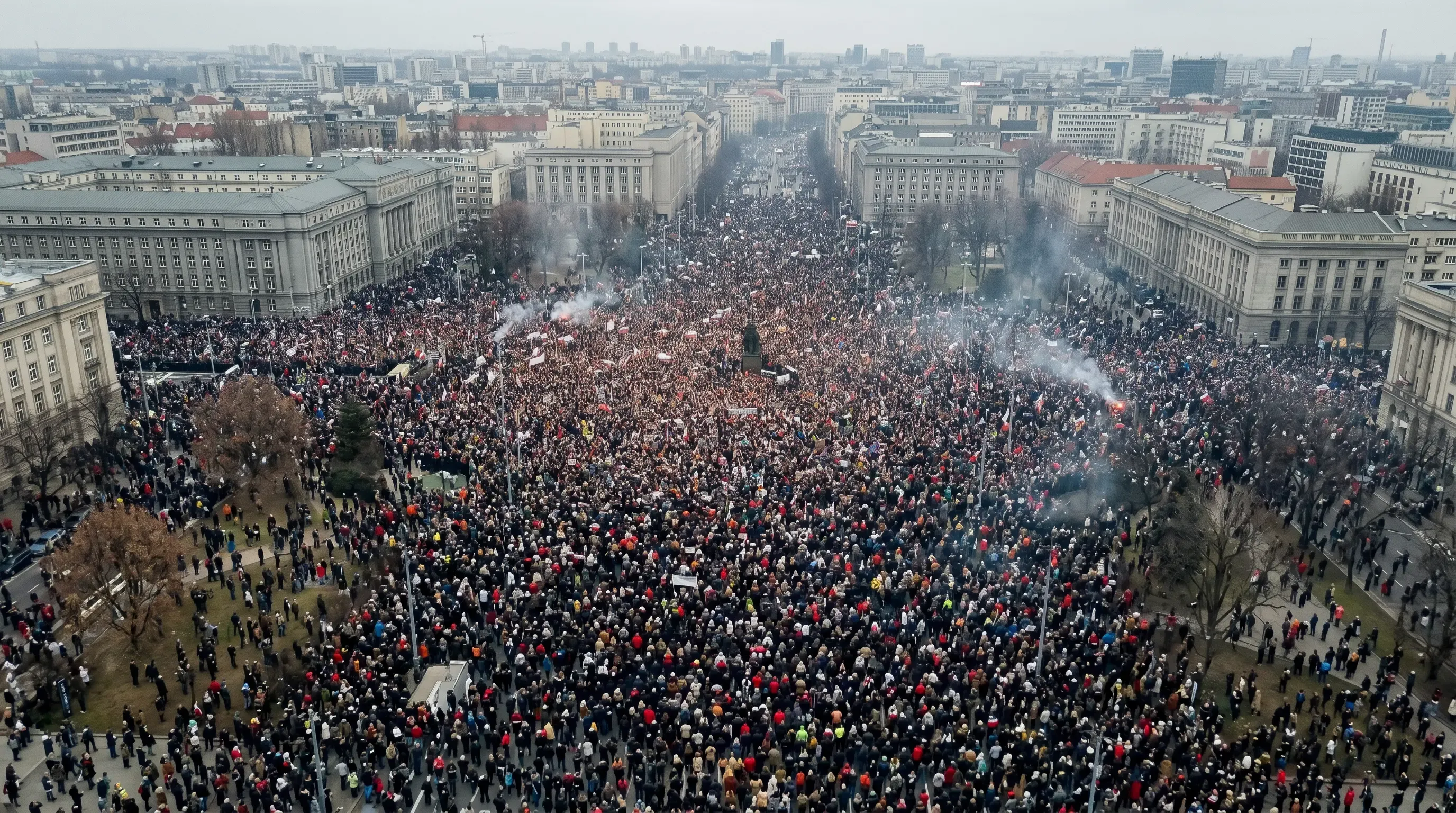 An image of a massive protest outside in a city square