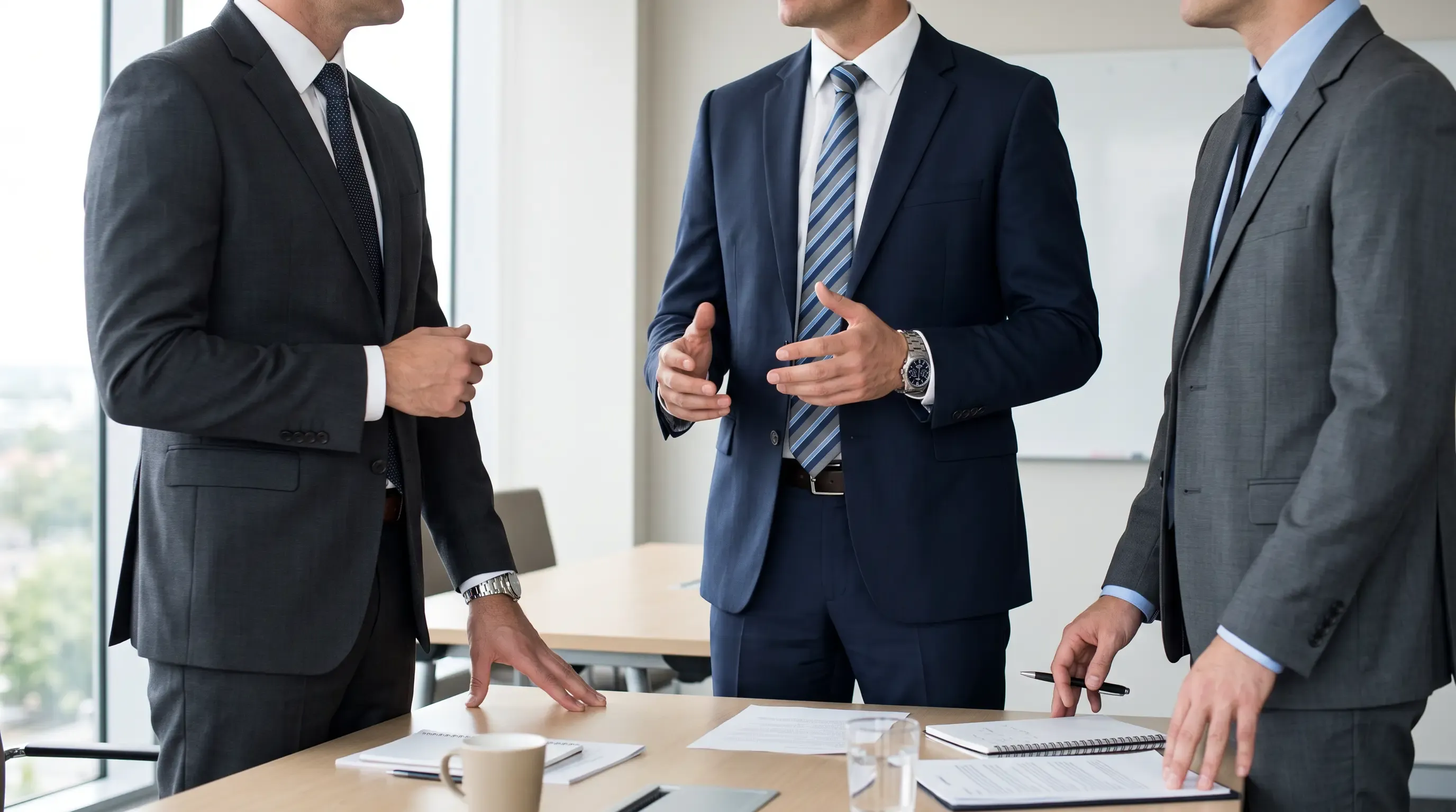 Men in suits arguing in a conference room