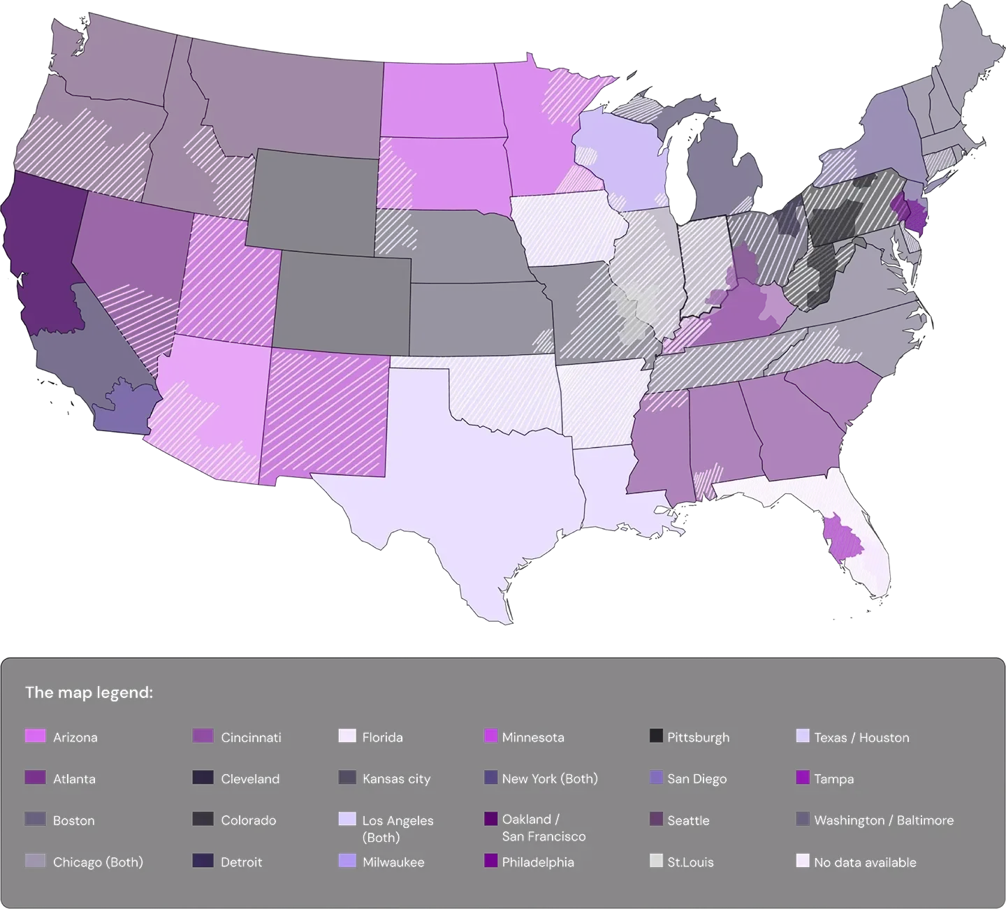 A map of the USA showing MLB blackouts