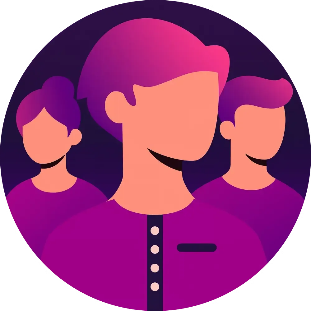 Animated image of a team of faceless men and women