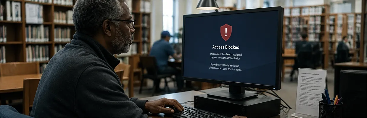 A man can't use computer at library because his access is blocked
