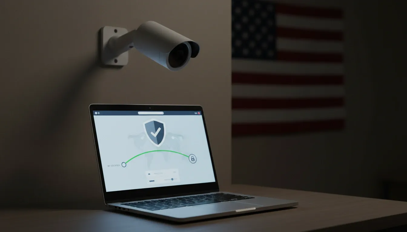 Laptop connected to a VPN is being spied on by an American CCTV hanging above