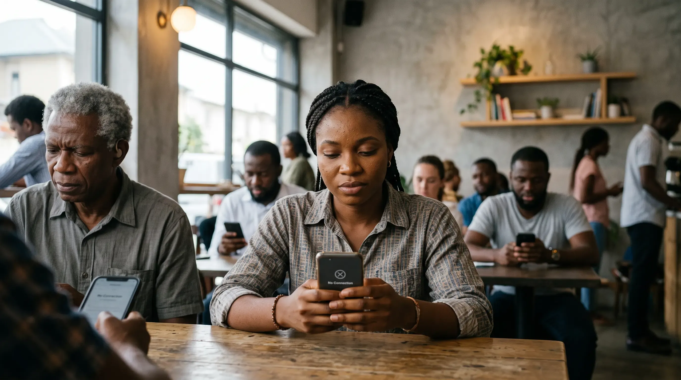 Many people using phones in a public space.