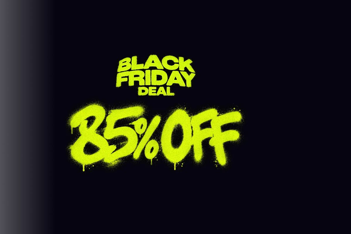 A graffiti illustration of a Black Friday discount announcement.