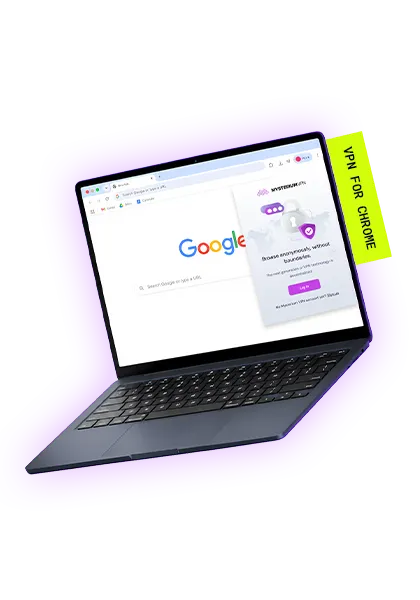 A laptop with Chrome and Mysterium VPN launched on it.
