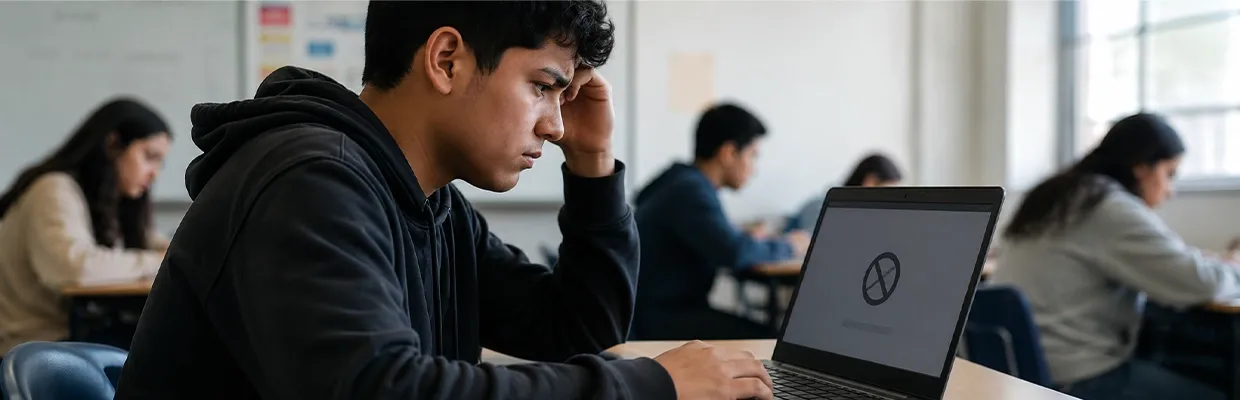 A student unable to use his laptop in class