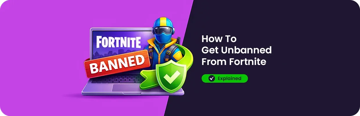 An illustration showing a Fortnite character coming out of a laptop screeen