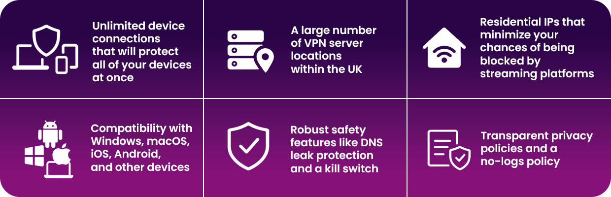 An image showing characteristics of a good VPN for streaming
