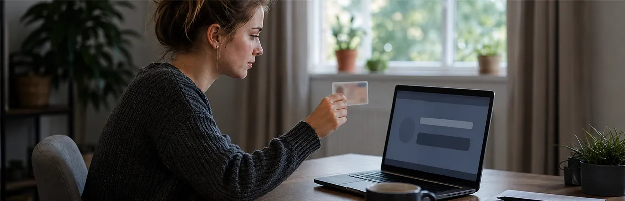 A woman using her ID card to prove her identity online