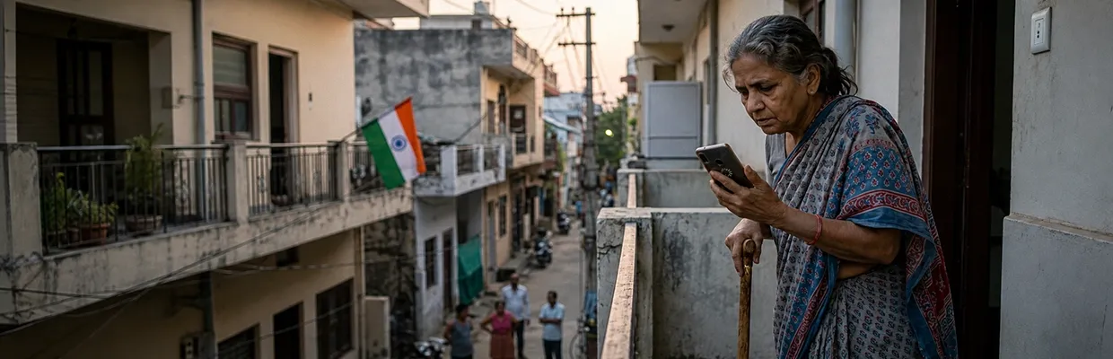 A woman in India using her phone
