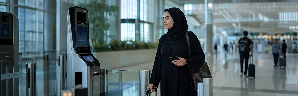A modestly dressed women uses public transport